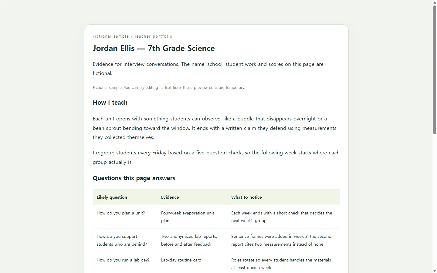 Jordan Ellis — 7th Grade Science — fictional sample