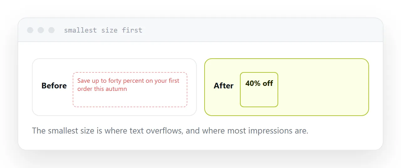 The smallest banner size with overflowing headline text, beside the corrected version.