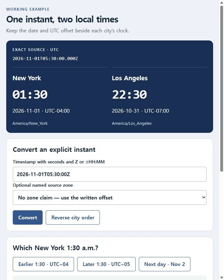 One instant, two local times