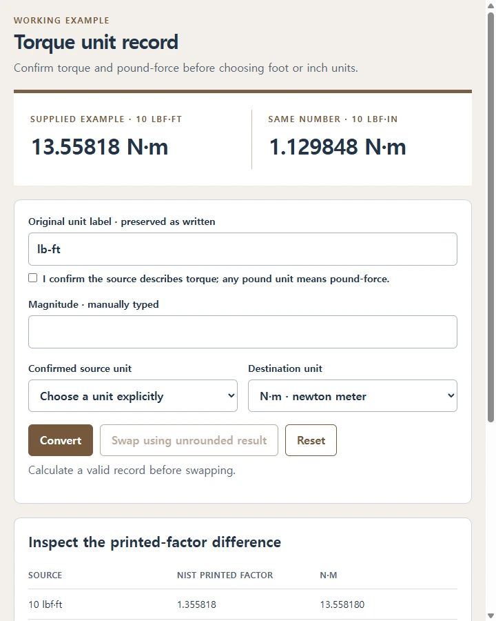 Torque unit record