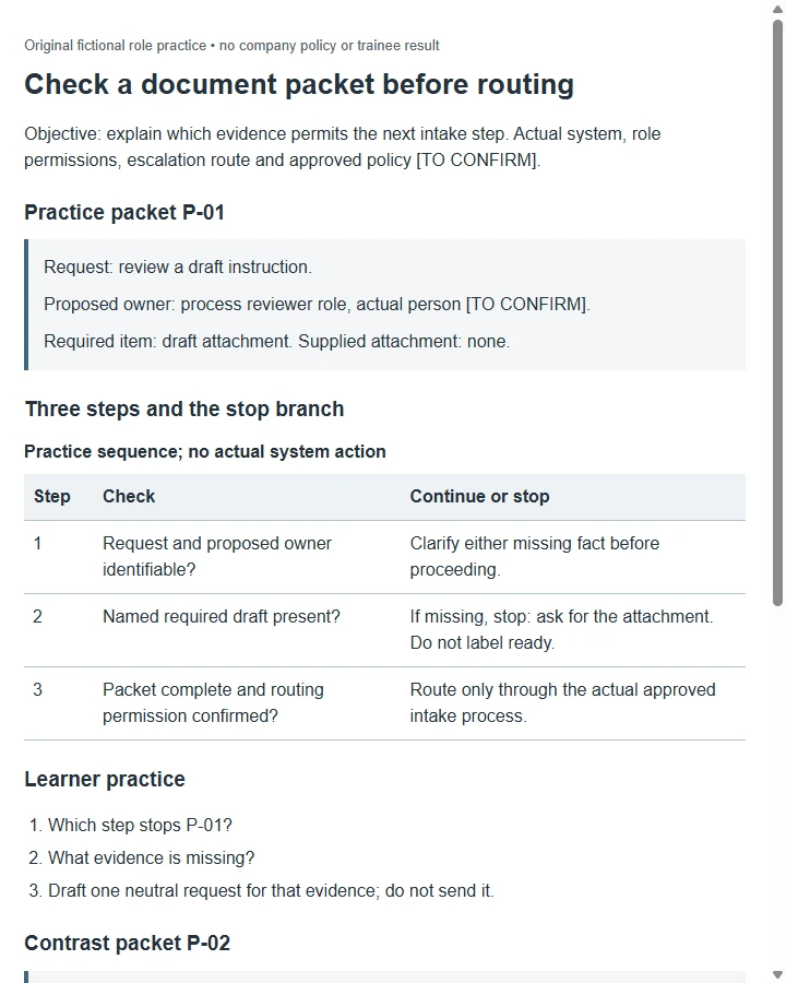 Service Counter Manual: Checking In a Repair — fictional sample