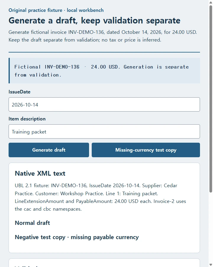 UBL XML Generator: Keep the Draft Separate From Validation