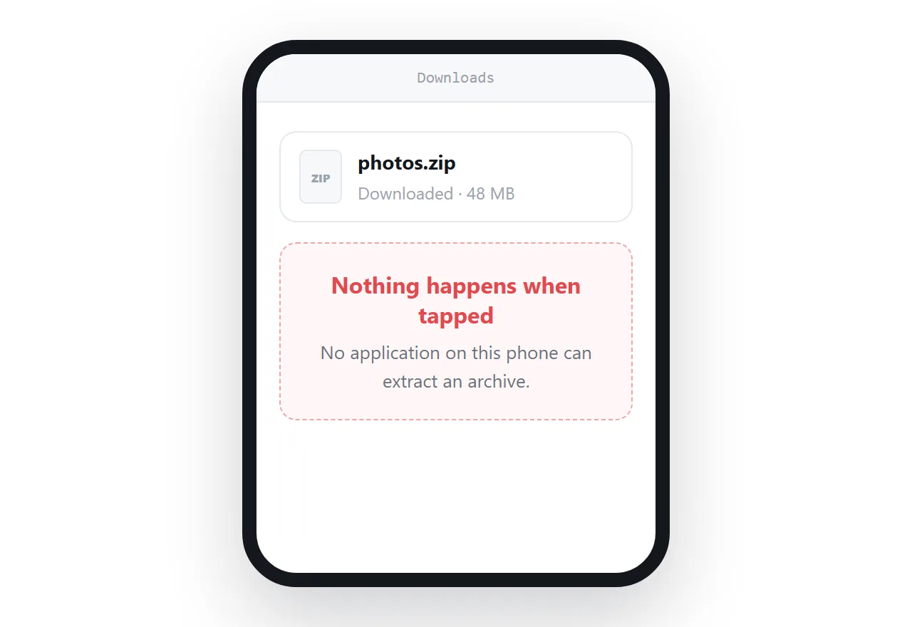 An archive downloaded on a phone with no application able to extract it.