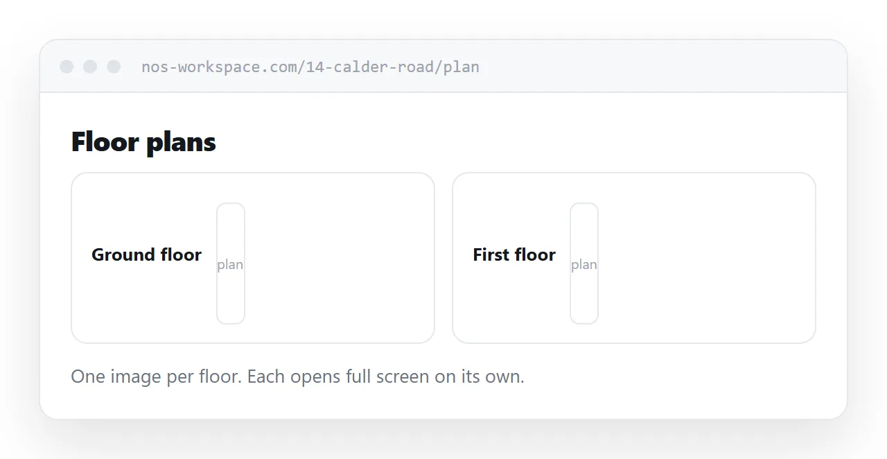 Two floor plans on a page, each labelled and each opening full screen separately.