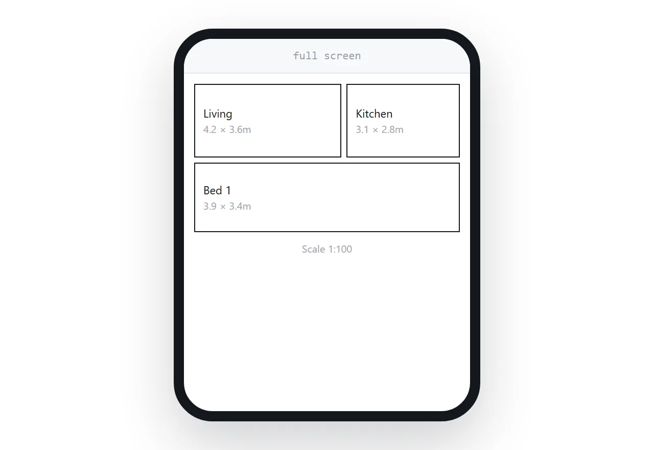 A floor plan opened full screen on a phone with room dimensions clearly readable.