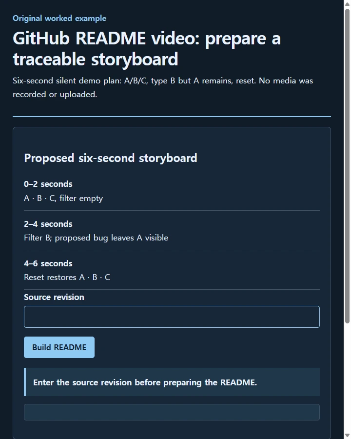 GitHub README video: prepare a traceable storyboard