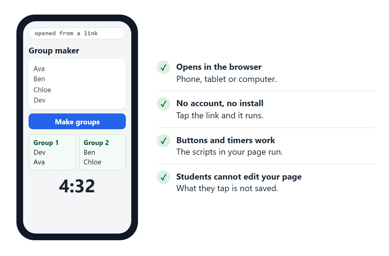 What a student sees after tapping the link on a phone.