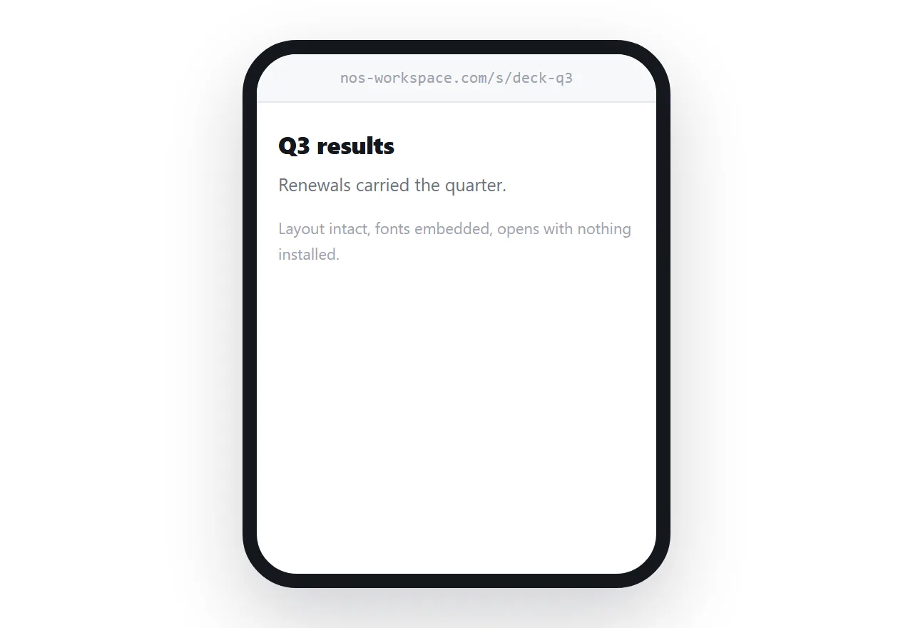 The same deck received as a PDF, opening directly on a phone with the layout intact.