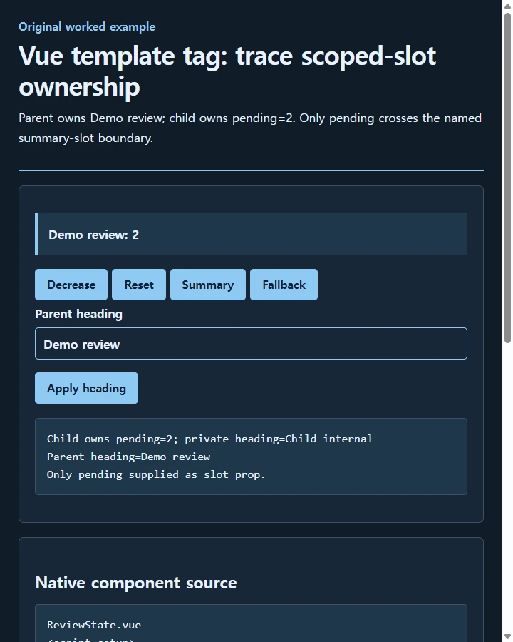 Vue template tag: trace scoped-slot ownership