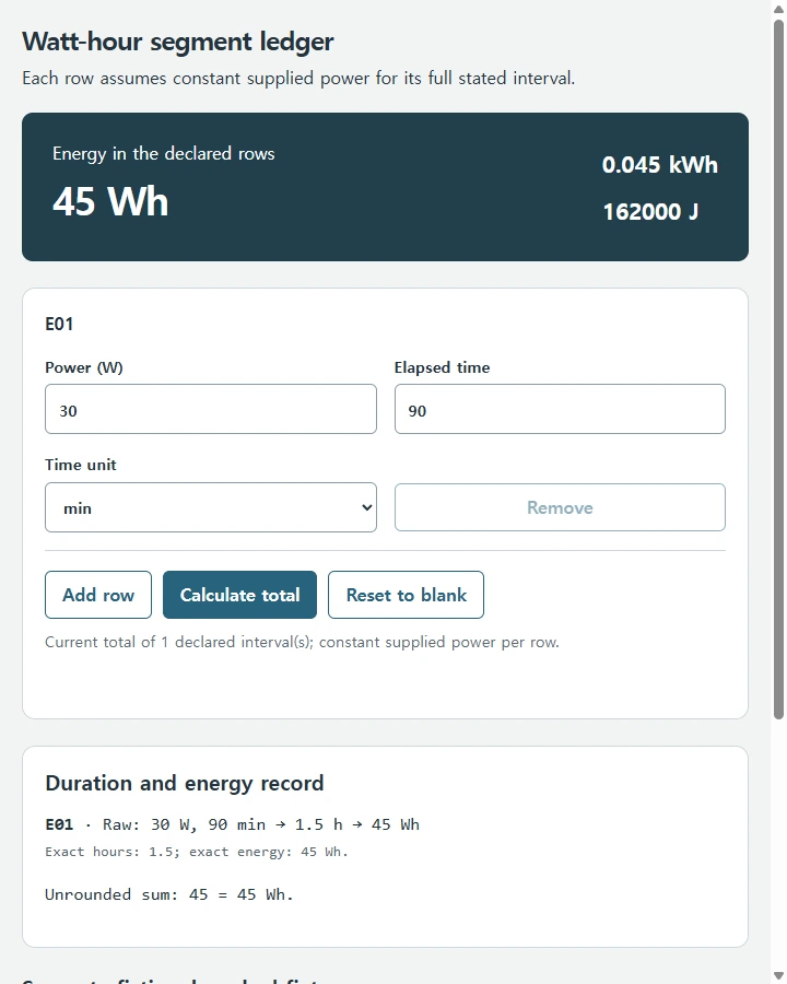 Watt-hour segment ledger