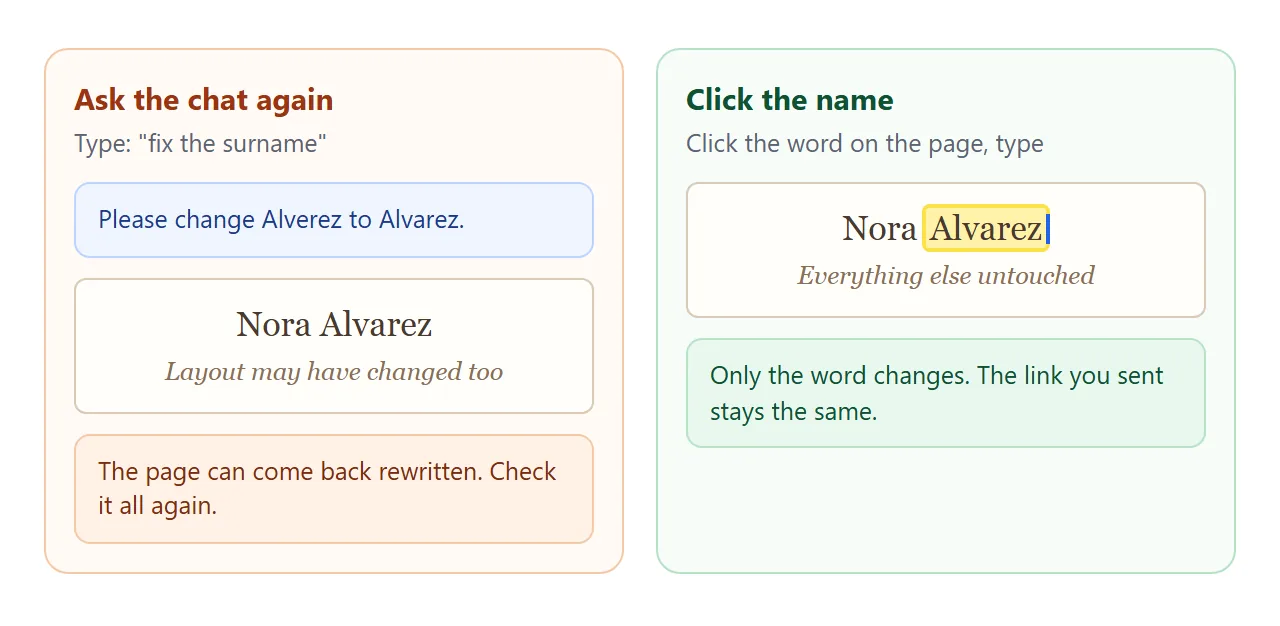 Asking the chat again, compared with clicking the word on the page and typing.