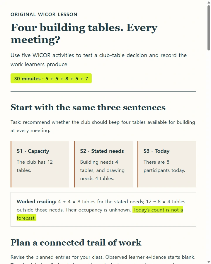 WICOR lesson notebook · Four building tables?