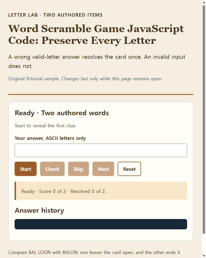 Word Scramble Game JavaScript Code: Preserve Every Letter