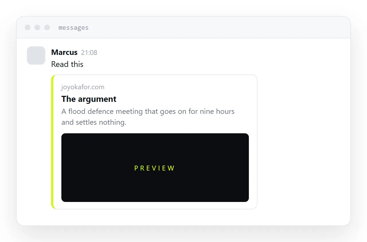 A story link shared in a messaging app, showing title, line and image.