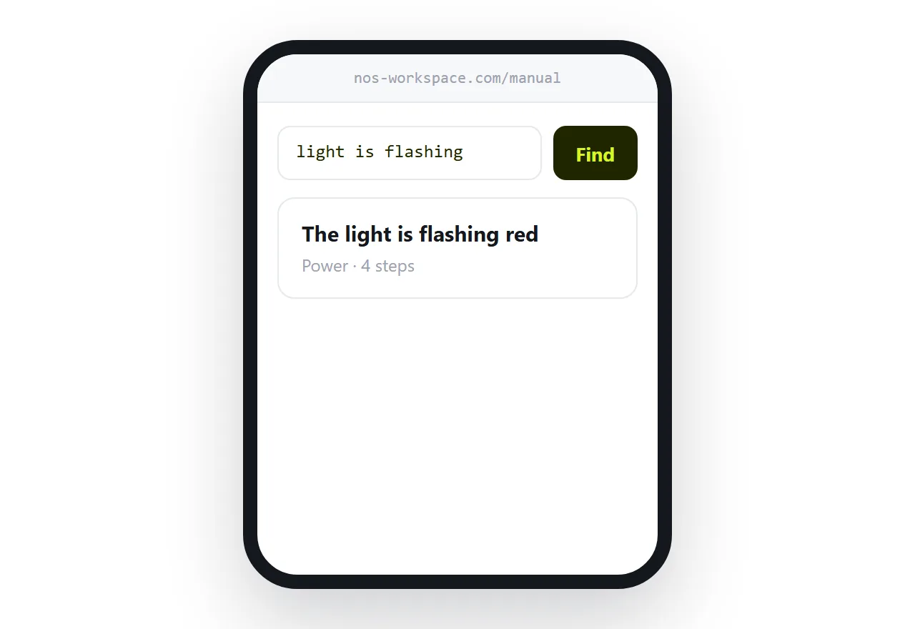 A manual page on a phone with a search box and one matching task showing.