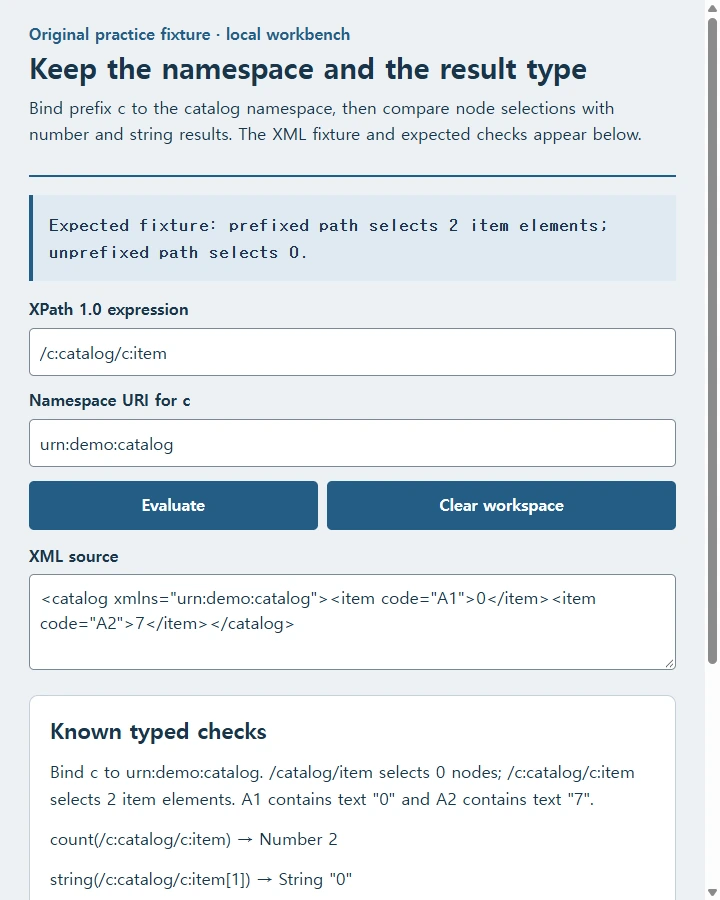 XPath Editor Online: Check the Namespace and the Result Type