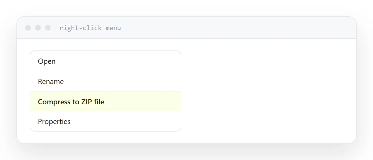 A right-click menu with the compress option highlighted.